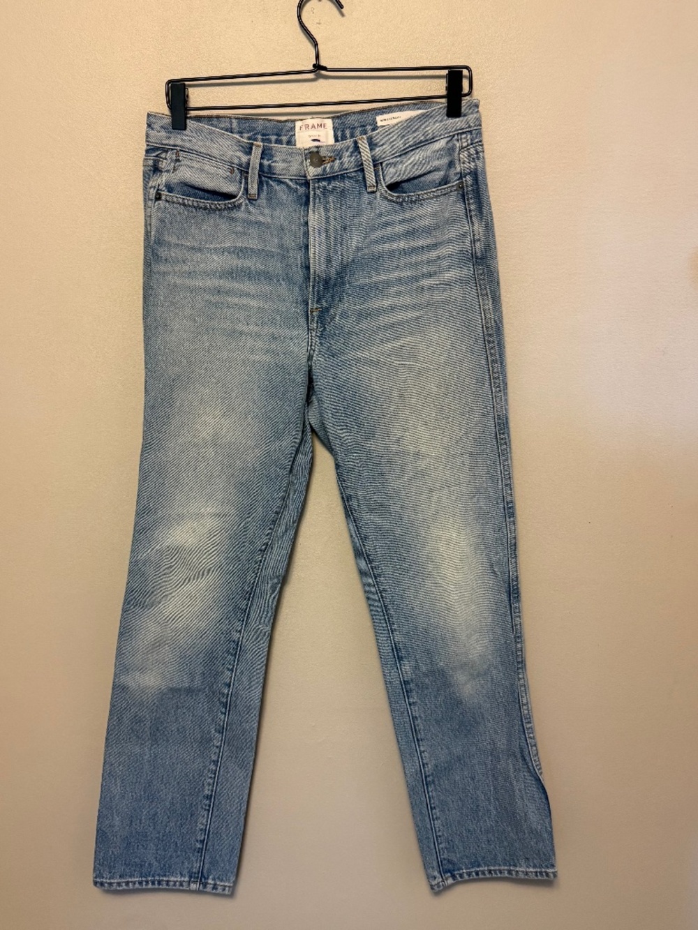 FRAME Le High Straight Jeans The Echo Light Wash Rigid Denim Size 28